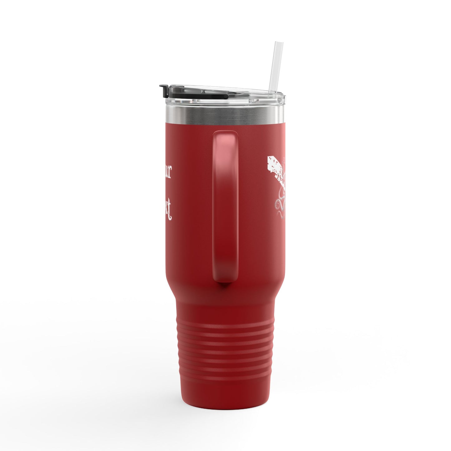 40oz Insulated Travel Mug (Octopus) — Customizable "Your Text" White Tumbler