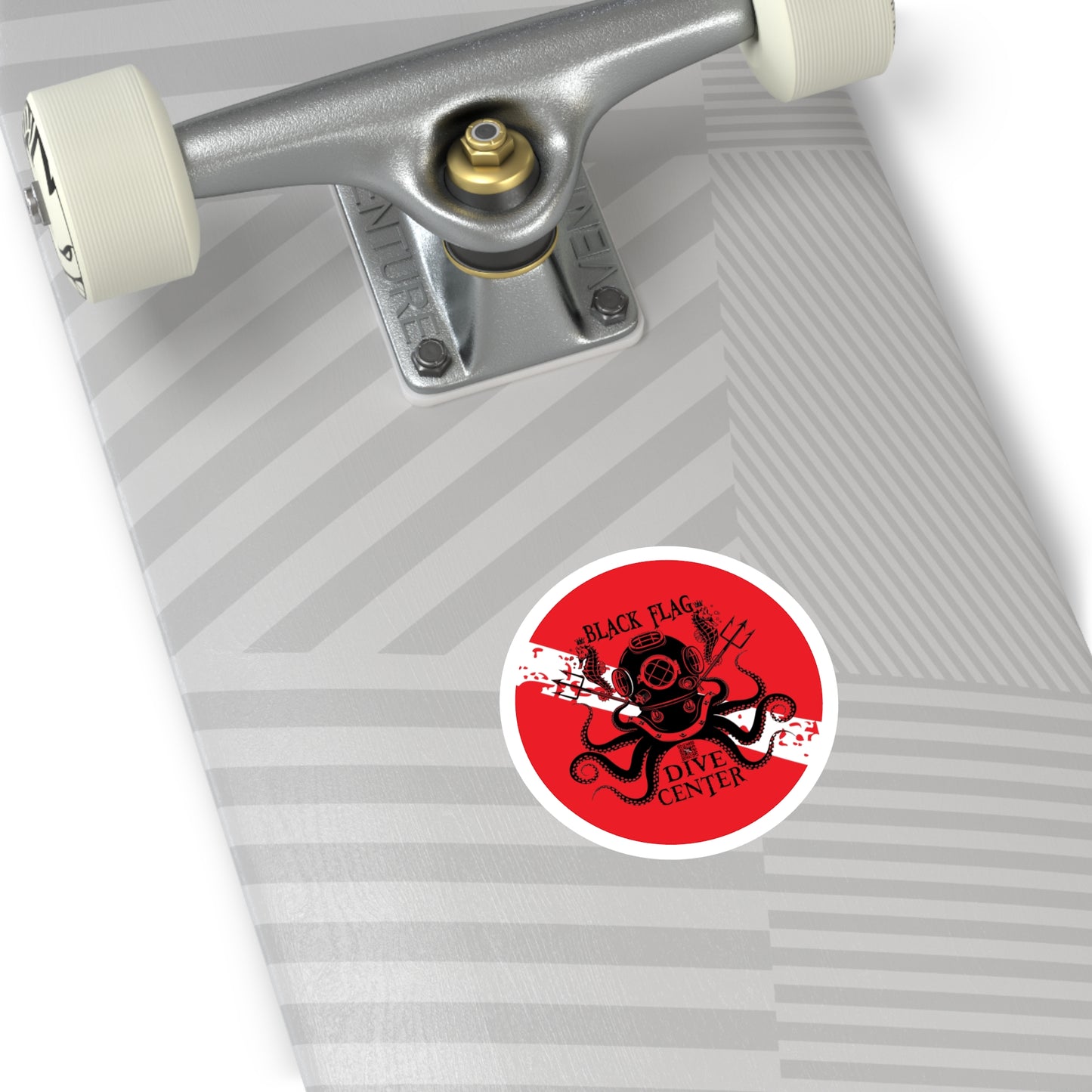 Black Flag Dive Center Round Sticker — Vintage Deep-Sea Octopus Diver Decal (Indoor/Outdoor)