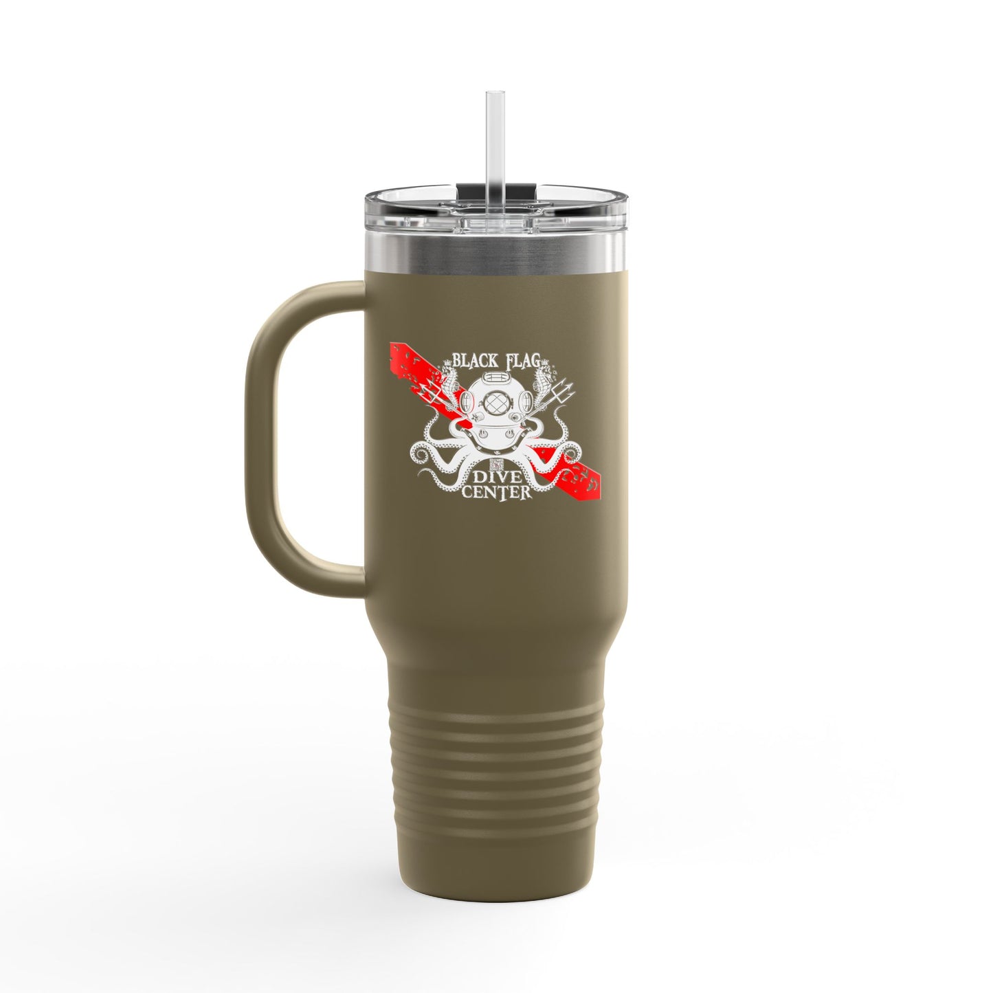 40oz Insulated Travel Mug (Octopus) — Customizable "Your Text" White Tumbler