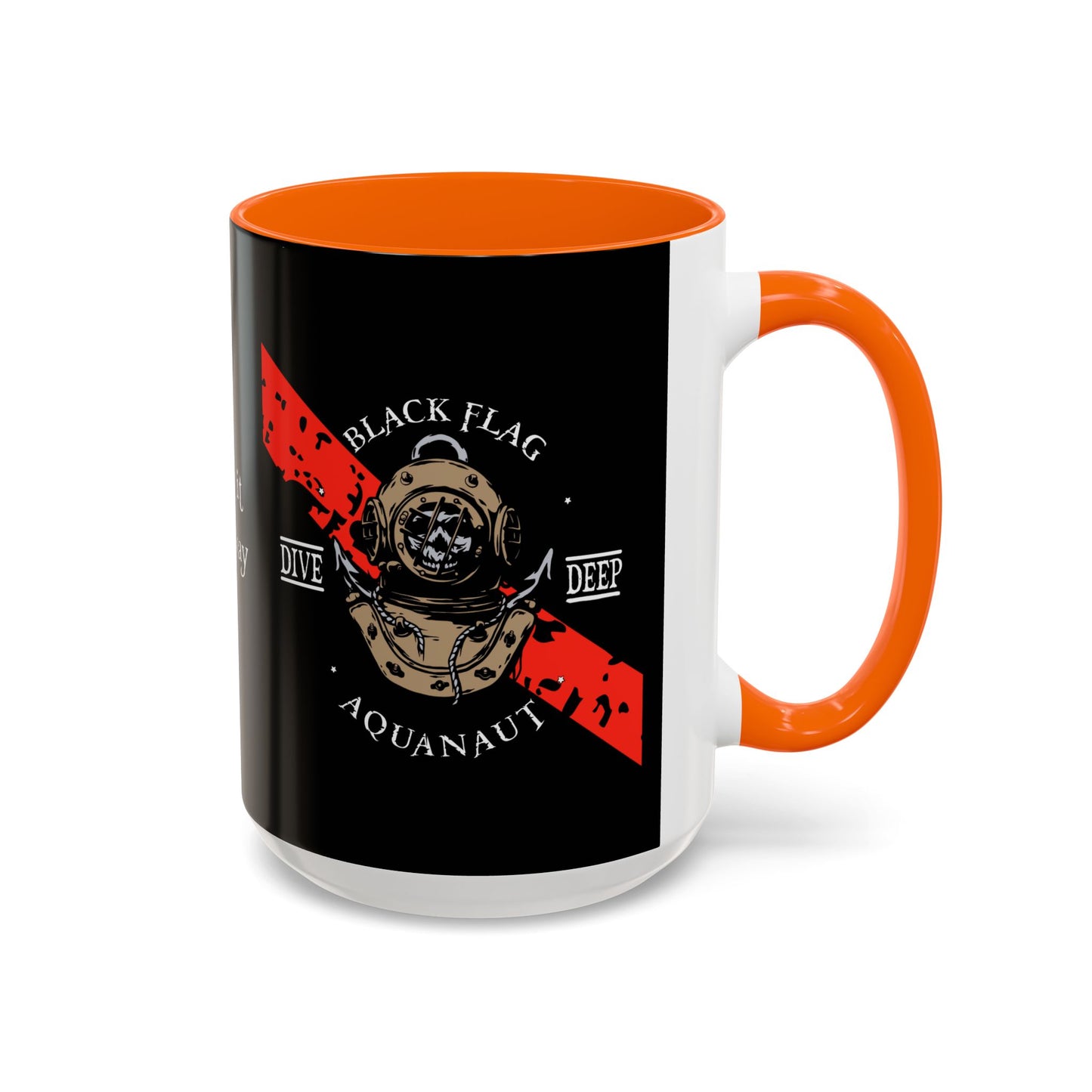 Diver Coffee Mug (Black) — 'Black Flag Aquanaut' Scuba Helmet Accent Mug (11/15oz)