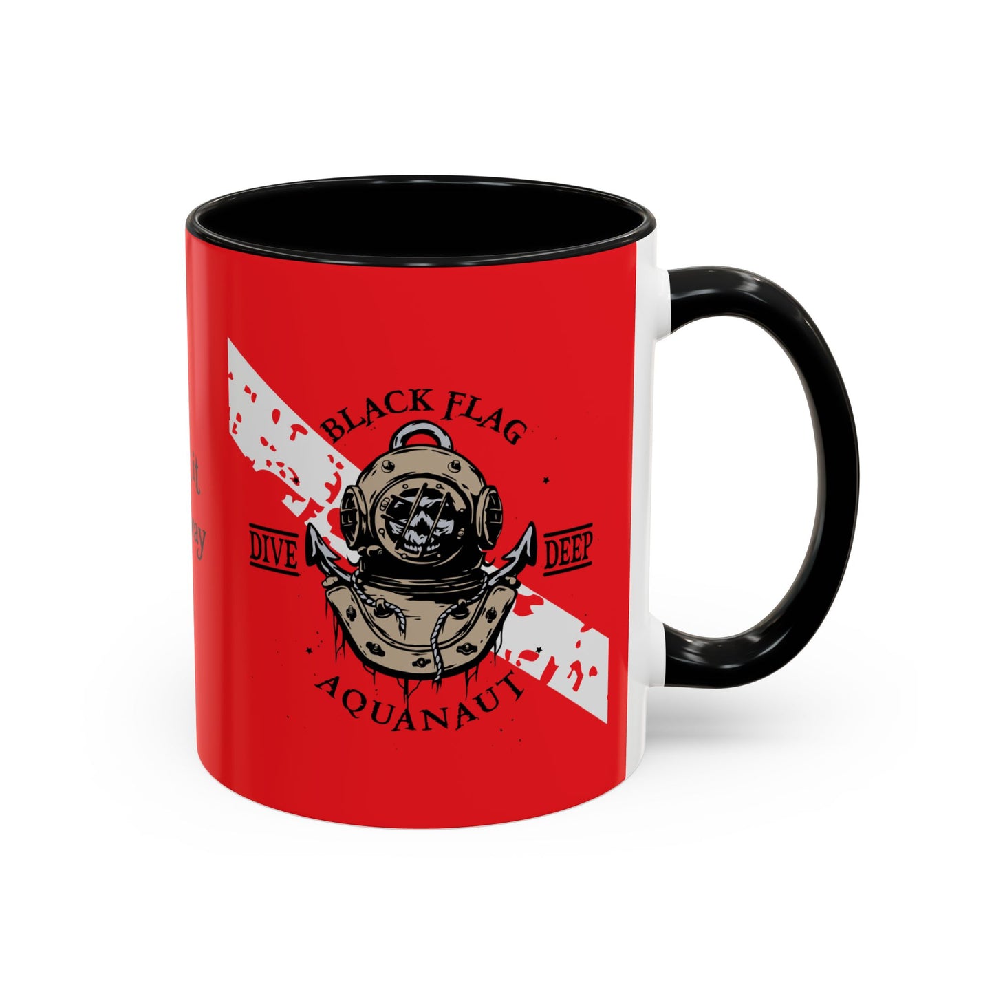 Diver Coffee Mug (Red)  — 'Black Flag Aquanaut' Scuba Helmet Accent Mug (11/15oz)