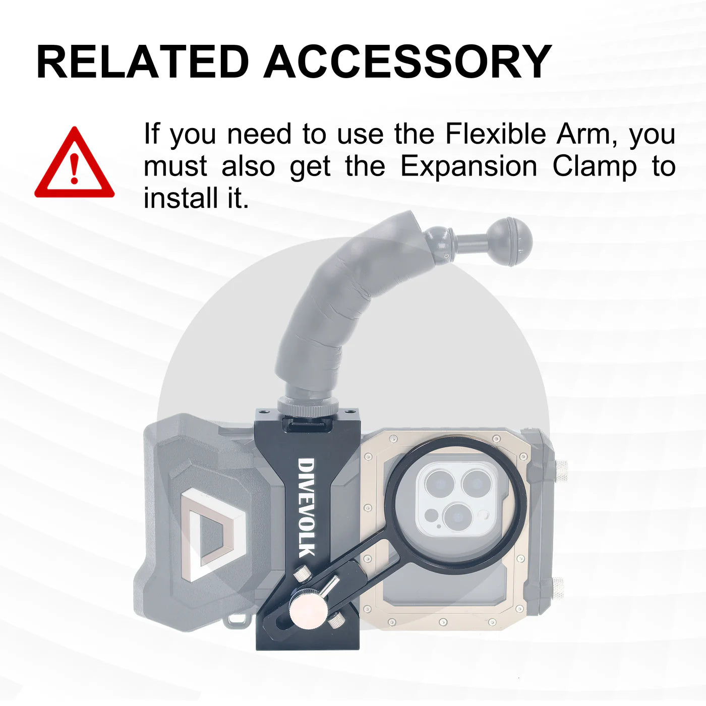Fixable arm with cold shoe and hall head for underwater photography light mount and angle adjustment