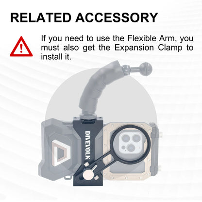Fixable arm with cold shoe and hall head for underwater photography light mount and angle adjustment