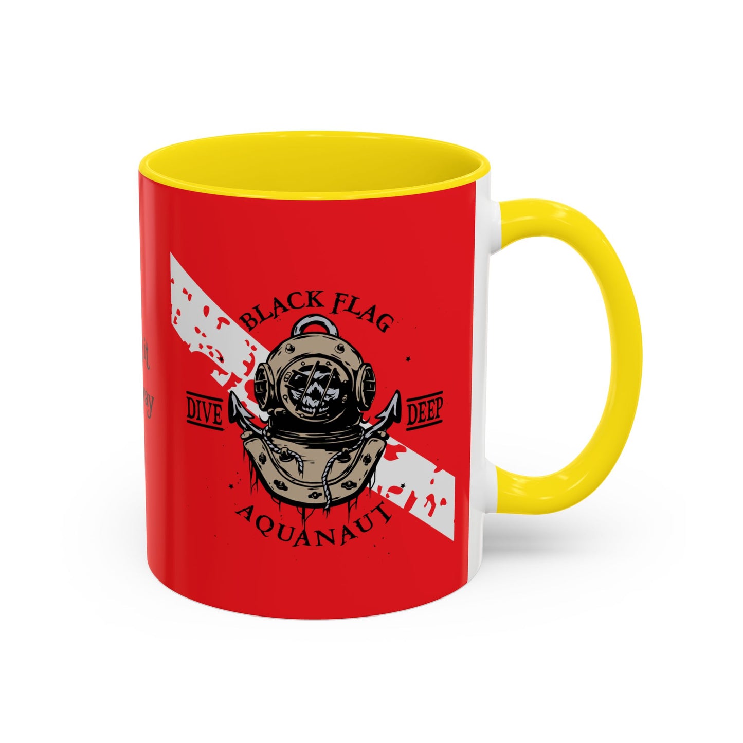 Diver Coffee Mug (Red)  — 'Black Flag Aquanaut' Scuba Helmet Accent Mug (11/15oz)