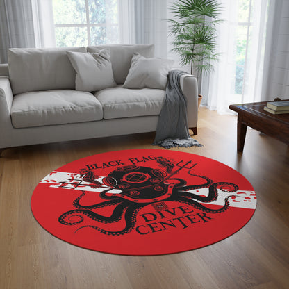 Black Flag Dive Center Rug (Red) – Nautical Octopus Diving Helmet Floor Mat
