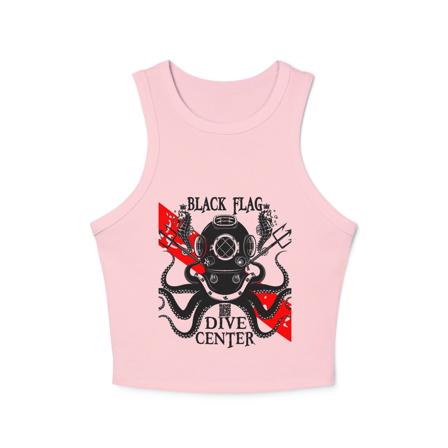Dive Center Racer Tank Top (White) — Black Flag Scuba Helmet Graphic