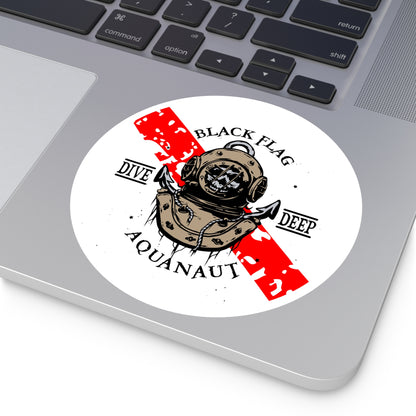 Black Flag Dive Center Round Sticker — Scuba Diver Helmet Octopus Design (Indoor/Outdoor)