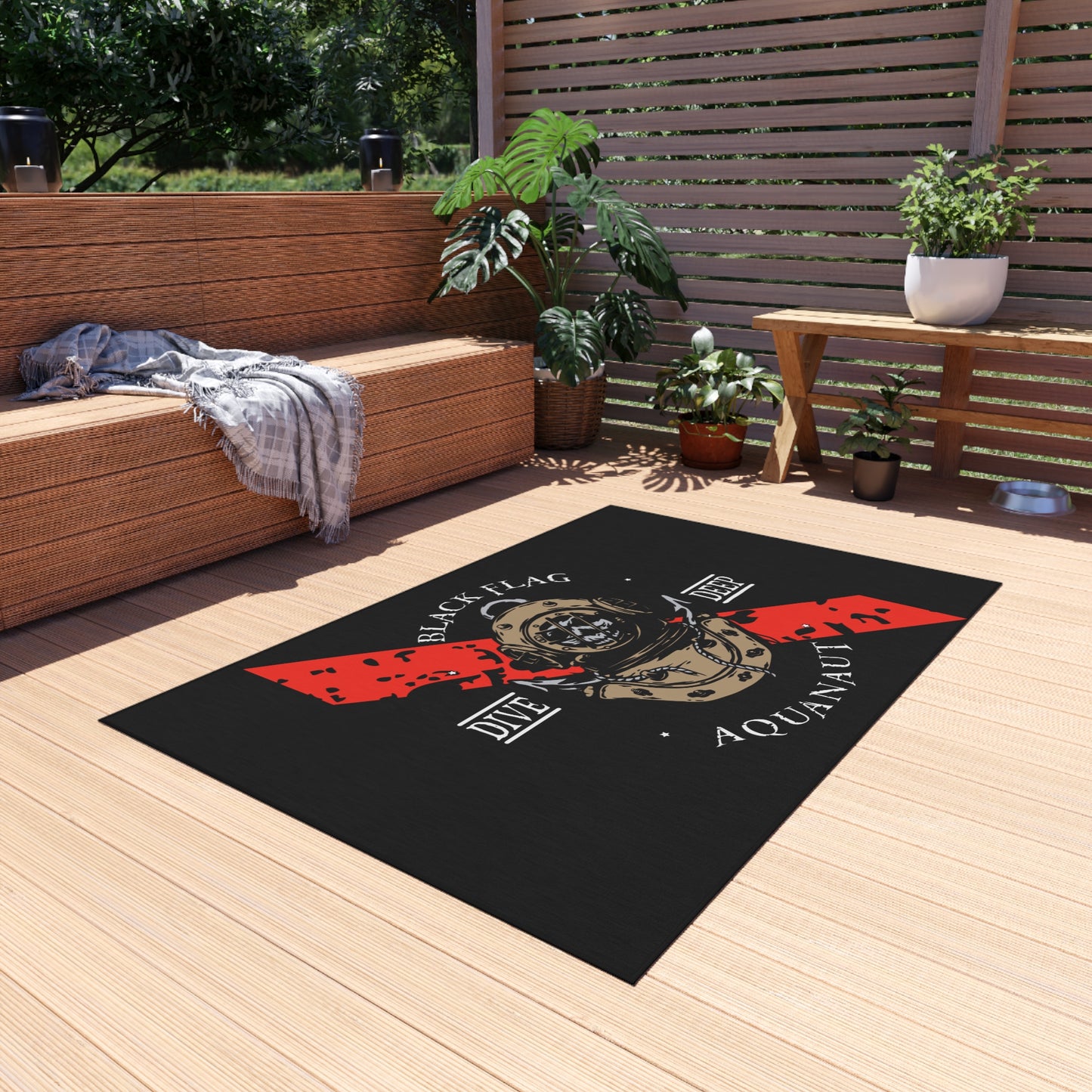 Dive Deep Aquanaut Outdoor Rug — Black Flag Scuba Diver Doormat