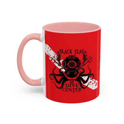 Diver Coffee Mug (Red)  — 'Black Flag Aquanaut' Scuba Helmet Accent Mug (11/15oz)