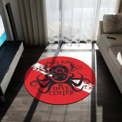 Black Flag Dive Center Rug (Red) – Nautical Octopus Diving Helmet Floor Mat