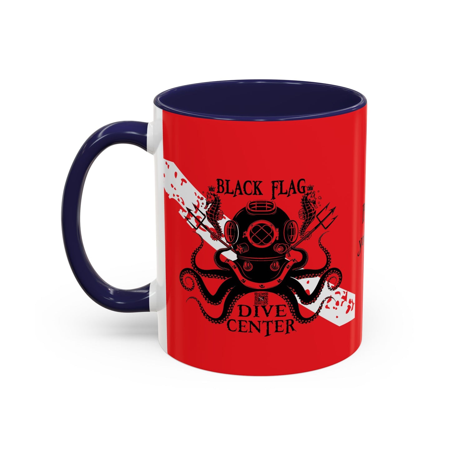 Diver Coffee Mug (Red)  — 'Black Flag Aquanaut' Scuba Helmet Accent Mug (11/15oz)
