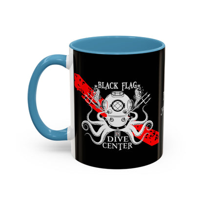 Diver Coffee Mug (Black) — 'Black Flag Aquanaut' Scuba Helmet Accent Mug (11/15oz)