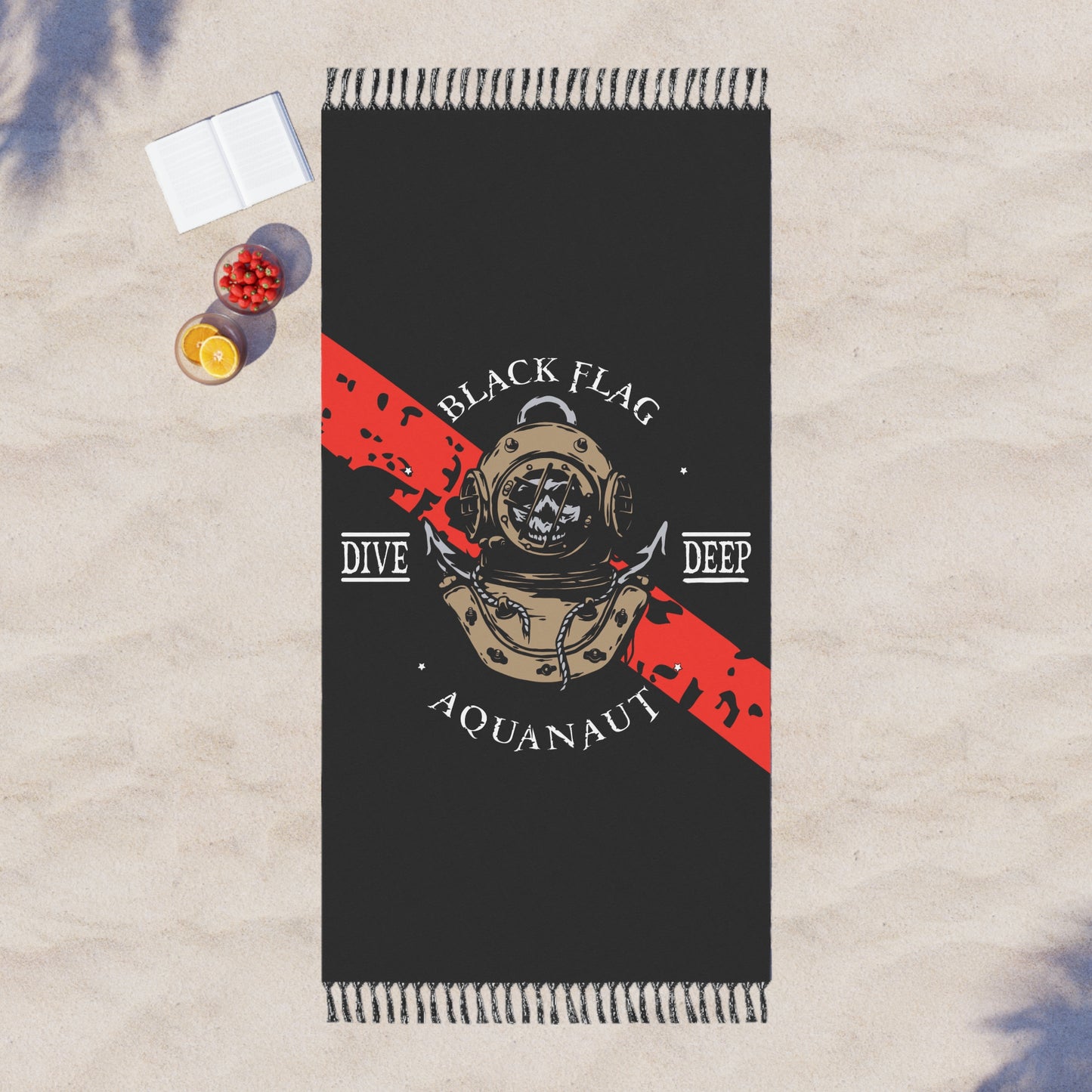 Dive Center Beach Towel – Vintage Deep Sea Aquanaut Design (Black Flag)