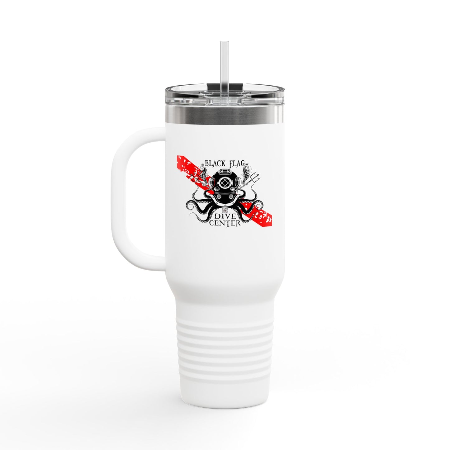 40oz Insulated Travel Mug (Octopus) — Customizable "Your Text" White Tumbler