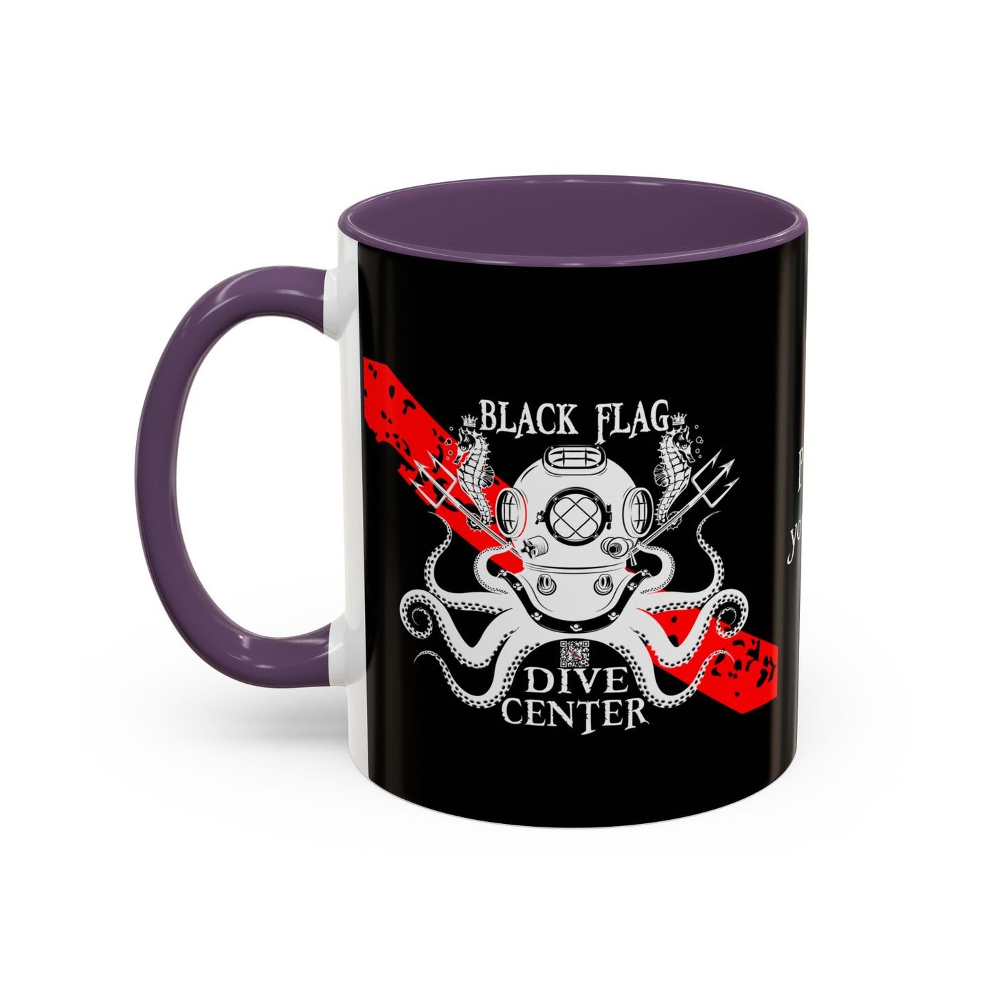 Diver Coffee Mug (Black) — 'Black Flag Aquanaut' Scuba Helmet Accent Mug (11/15oz)