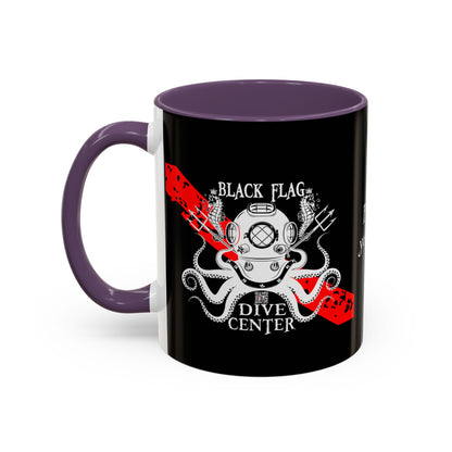 Diver Coffee Mug (Black) — 'Black Flag Aquanaut' Scuba Helmet Accent Mug (11/15oz)