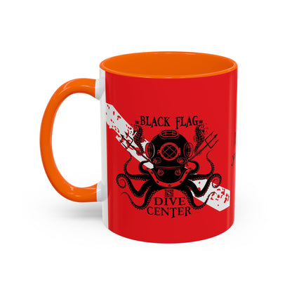Diver Coffee Mug (Red)  — 'Black Flag Aquanaut' Scuba Helmet Accent Mug (11/15oz)