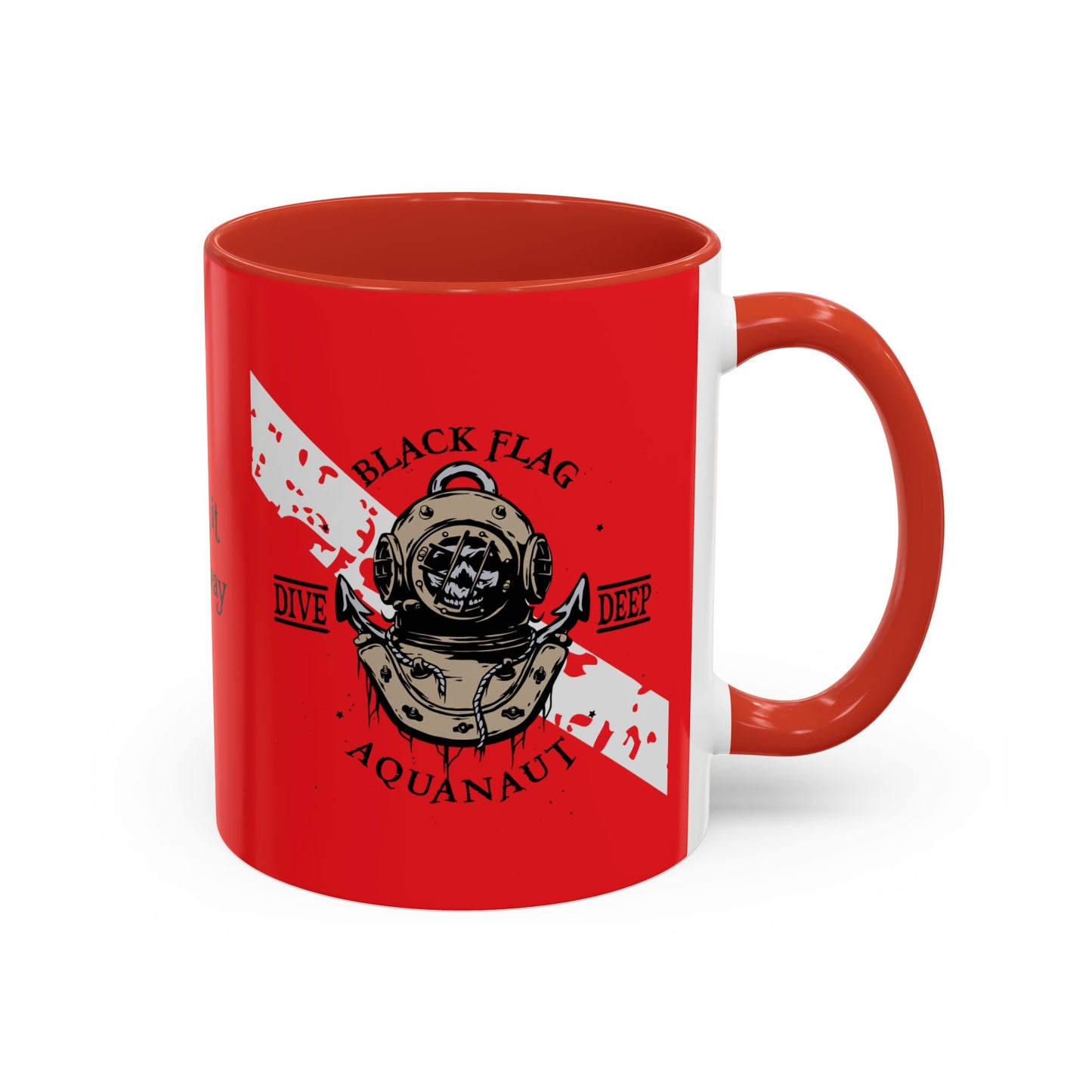 Diver Coffee Mug (Red)  — 'Black Flag Aquanaut' Scuba Helmet Accent Mug (11/15oz)
