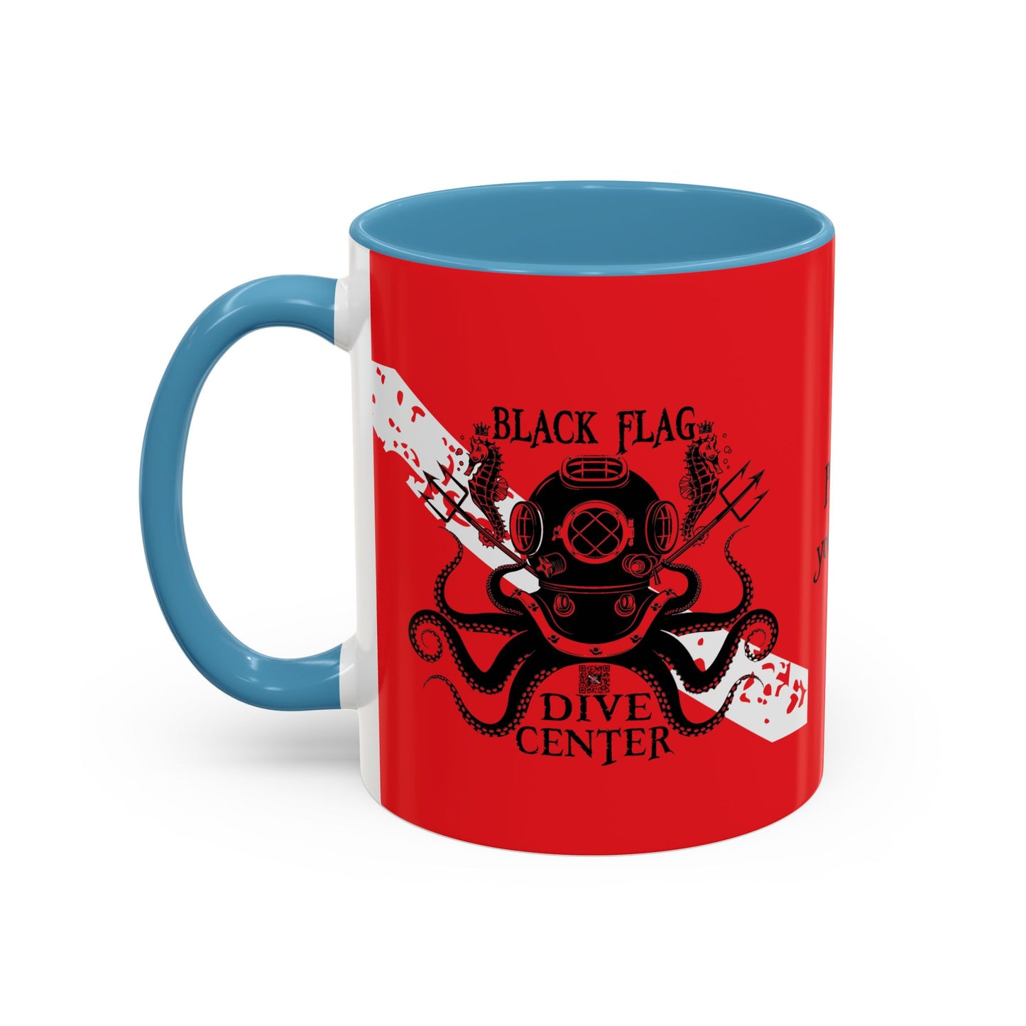 Diver Coffee Mug (Red)  — 'Black Flag Aquanaut' Scuba Helmet Accent Mug (11/15oz)