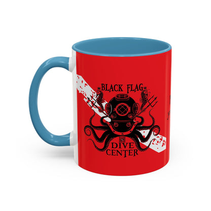 Diver Coffee Mug (Red)  — 'Black Flag Aquanaut' Scuba Helmet Accent Mug (11/15oz)