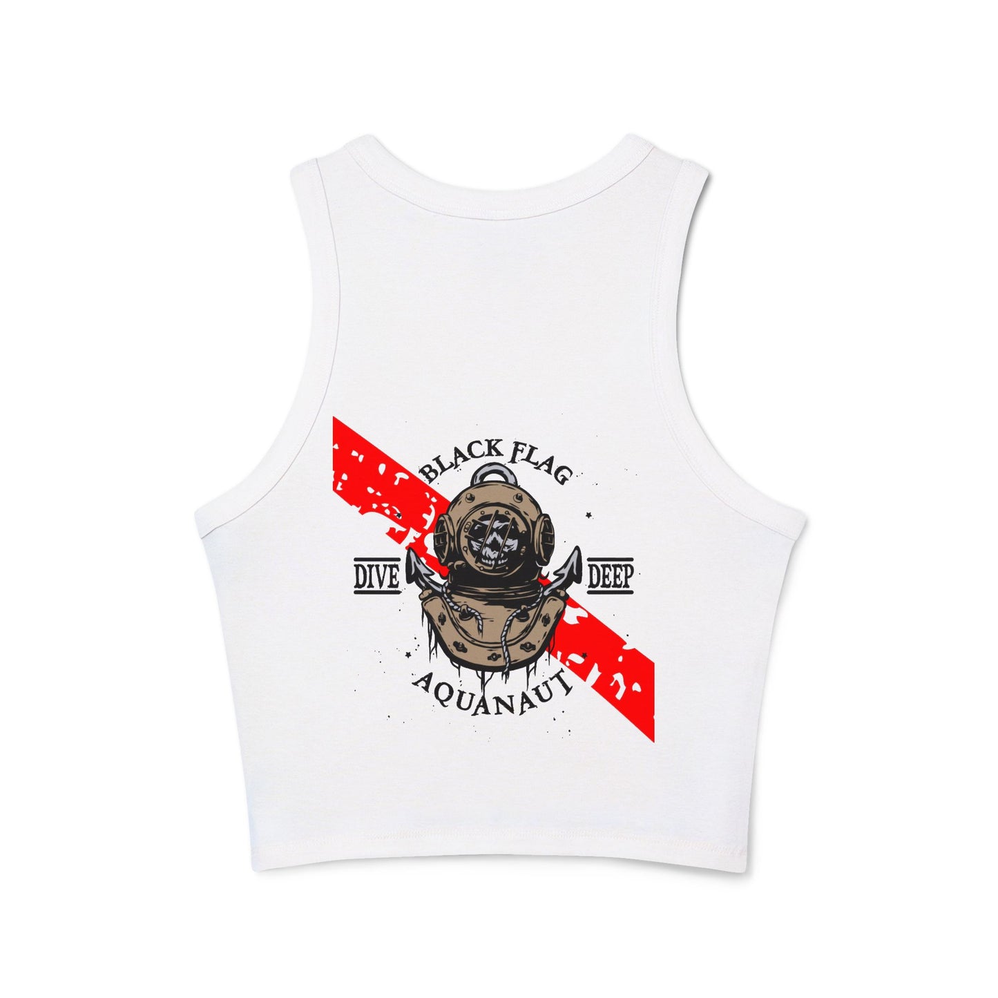 Dive Center Racer Tank Top (White) — Black Flag Scuba Helmet Graphic