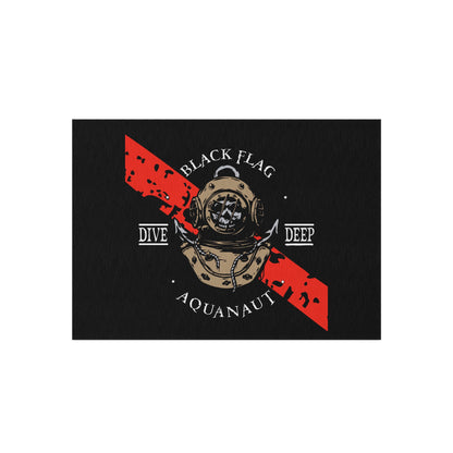 Dive Deep Aquanaut Outdoor Rug — Black Flag Scuba Diver Doormat