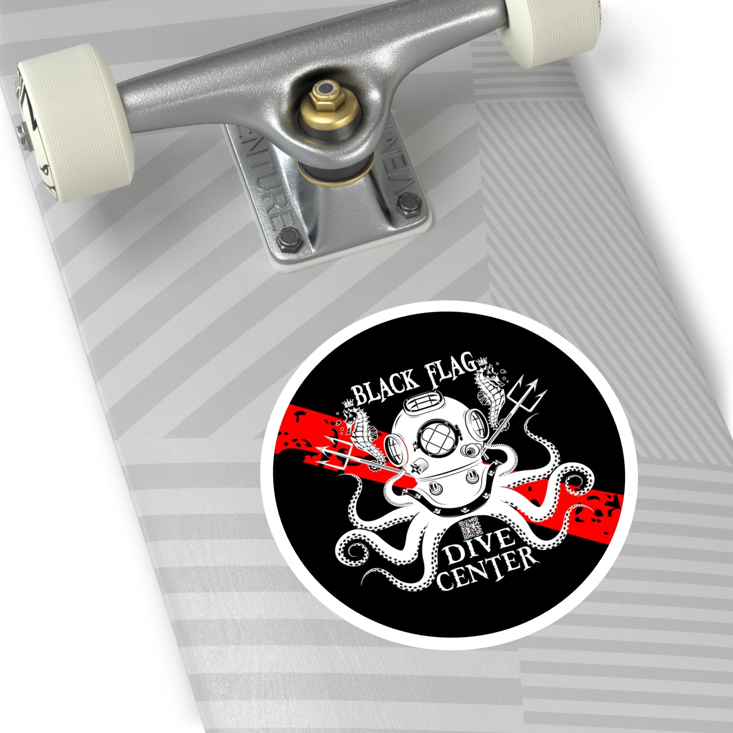 Round Dive Center Sticker — Black Flag Octopus & Vintage Helmet Logo (Indoor/Outdoor)