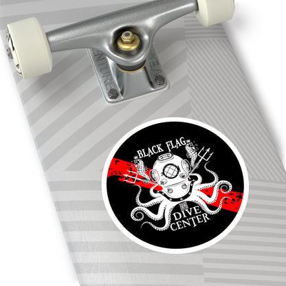 Round Dive Center Sticker — Black Flag Octopus & Vintage Helmet Logo (Indoor/Outdoor)