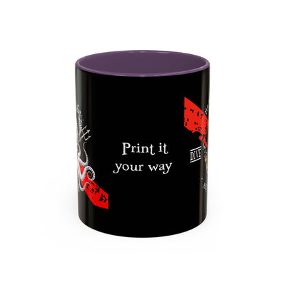 Diver Coffee Mug (Black) — 'Black Flag Aquanaut' Scuba Helmet Accent Mug (11/15oz)