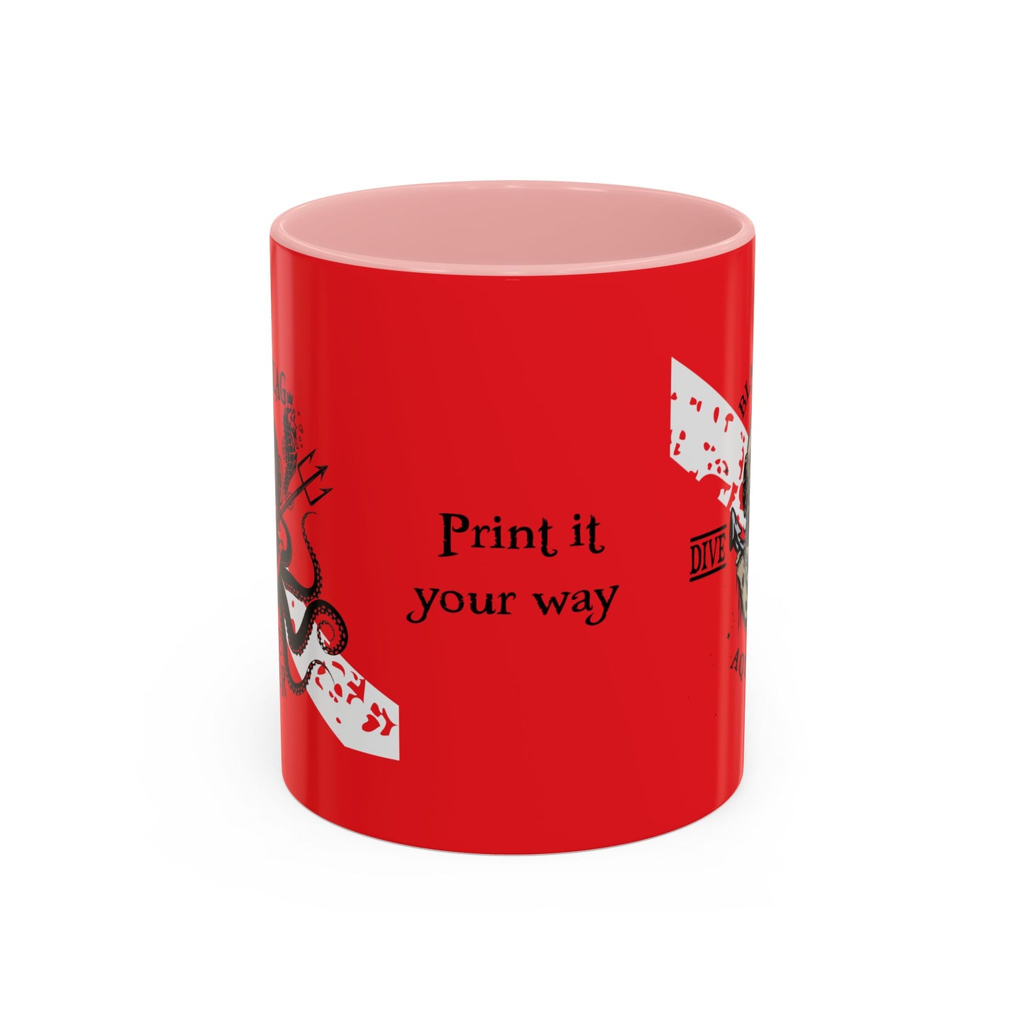 Diver Coffee Mug (Red)  — 'Black Flag Aquanaut' Scuba Helmet Accent Mug (11/15oz)