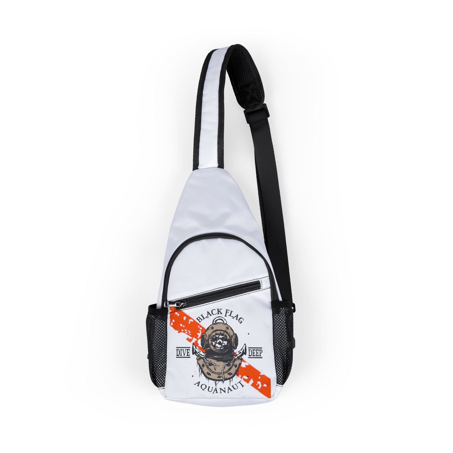 Diver Chest Bag (White) — Compact Sling Backpack with Aquanaut Print