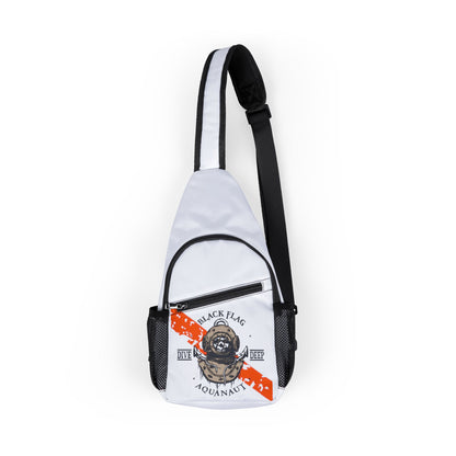 Diver Chest Bag (White) — Compact Sling Backpack with Aquanaut Print