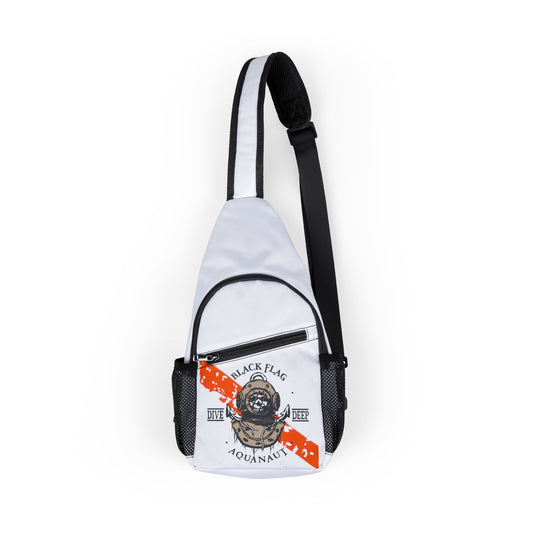 Diver Chest Bag (White) — Compact Sling Backpack with Aquanaut Print