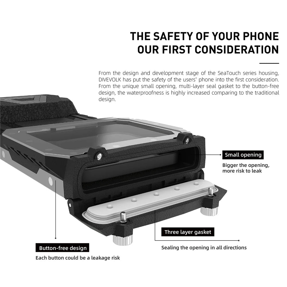 DIVEVOLK SeaTouch 4 MAX PLUS Underwater Housing Starlight Grey compatible to iPhone and Android, Dive Housing, Waterproof Phone Case