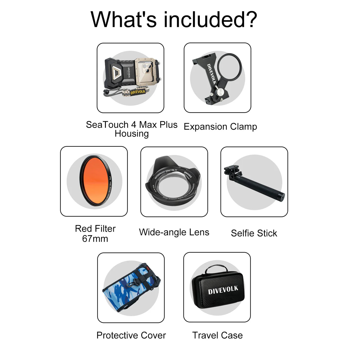 DIVEVOLK SeaTouch 4 Max Plus underwater housnig Selfie Kit for iPhone and Andorid smartphone, dive housing, waterproof phone case