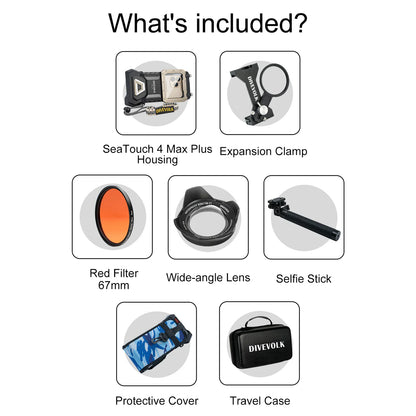 DIVEVOLK SeaTouch 4 Max Plus underwater housnig Selfie Kit for iPhone and Andorid smartphone, dive housing, waterproof phone case