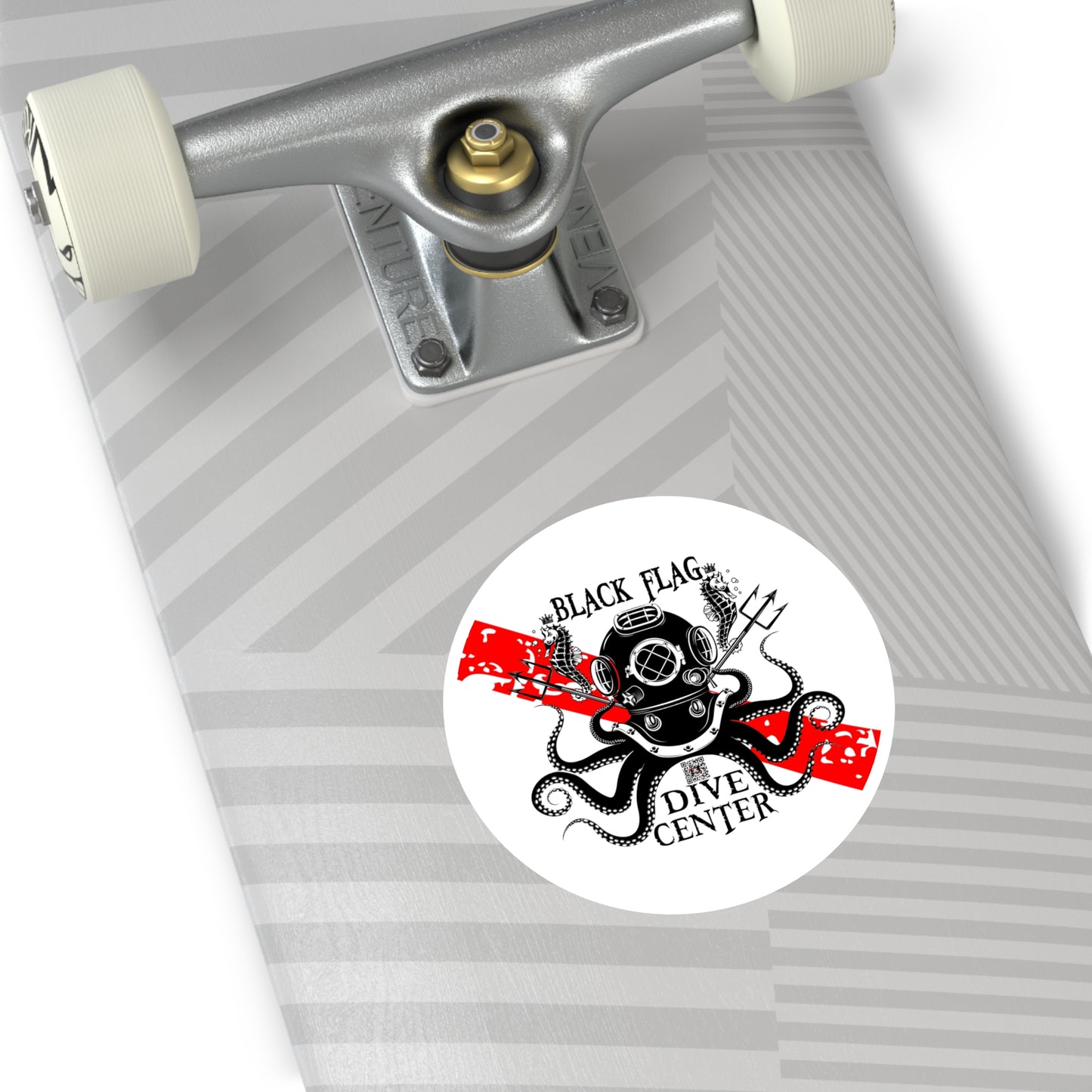 Black Flag Dive Center Round Sticker — Scuba Diver Helmet Octopus Design (Indoor/Outdoor)