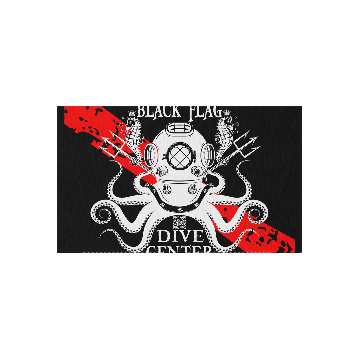 Black Flag Dive Center Outdoor Rug (Black) – Vintage Diving Helmet Octopus Design