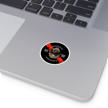 Black Flag Aquanaut Round Sticker — Dive Deep Vintage Diving Helmet Decal