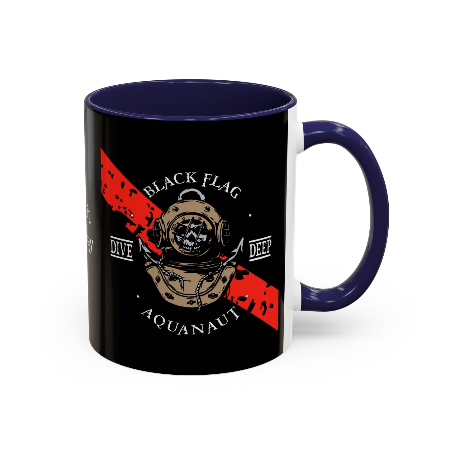 Diver Coffee Mug (Black) — 'Black Flag Aquanaut' Scuba Helmet Accent Mug (11/15oz)