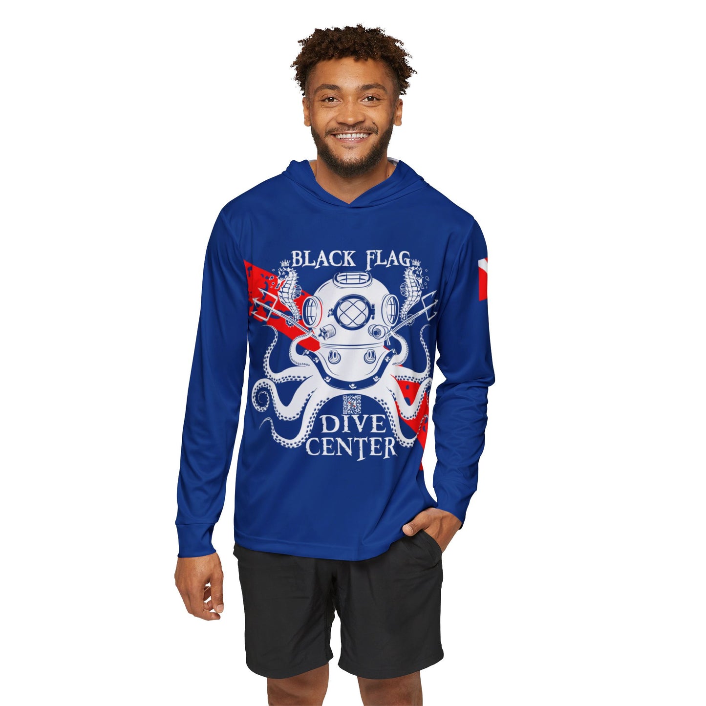 Dive Center Hoodie (Blue) - 'Black Flag' Vintage Diving Octopus Graphic