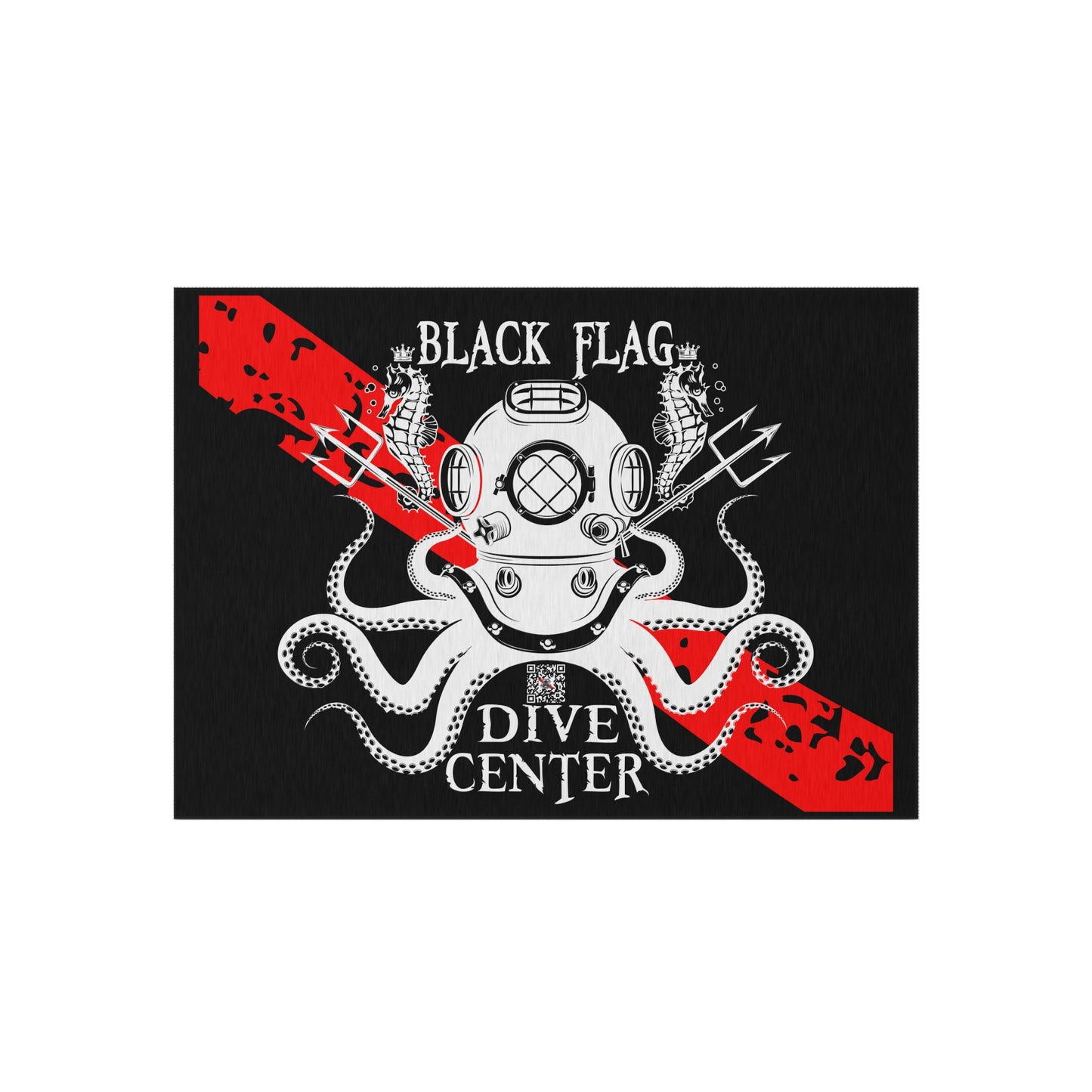 Black Flag Dive Center Outdoor Rug (Black) – Vintage Diving Helmet Octopus Design