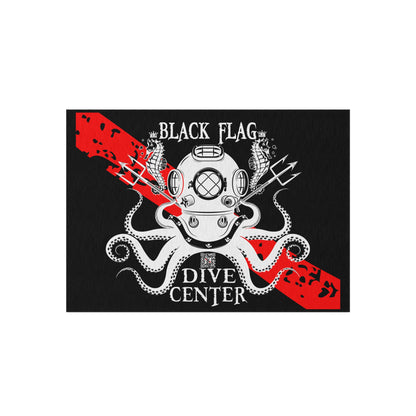 Black Flag Dive Center Outdoor Rug (Black) – Vintage Diving Helmet Octopus Design