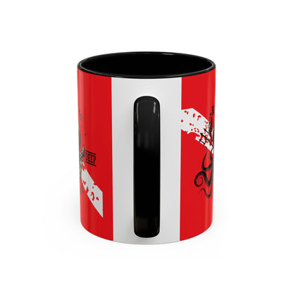 Diver Coffee Mug (Red)  — 'Black Flag Aquanaut' Scuba Helmet Accent Mug (11/15oz)