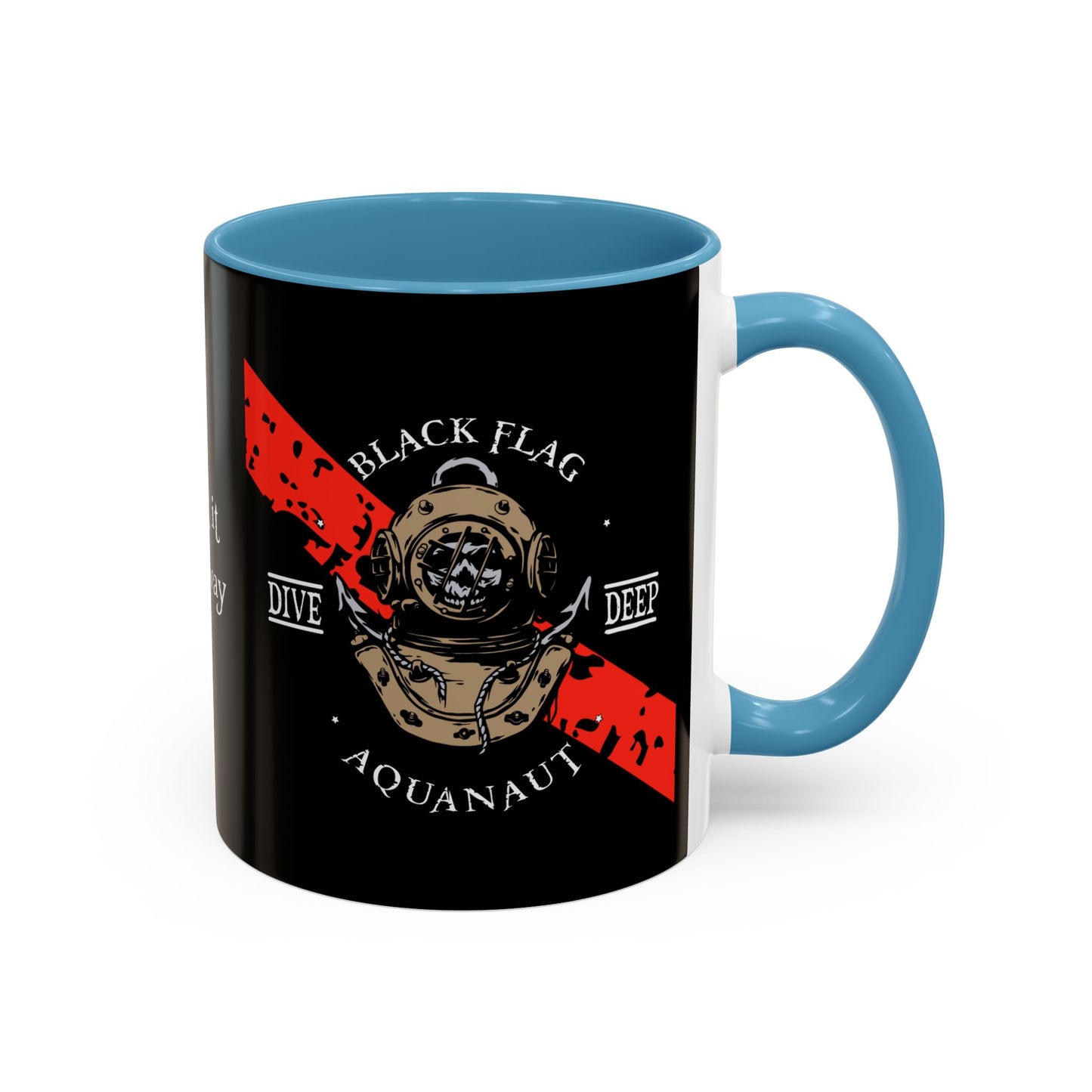 Diver Coffee Mug (Black) — 'Black Flag Aquanaut' Scuba Helmet Accent Mug (11/15oz)