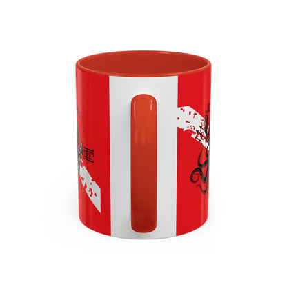 Diver Coffee Mug (Red)  — 'Black Flag Aquanaut' Scuba Helmet Accent Mug (11/15oz)