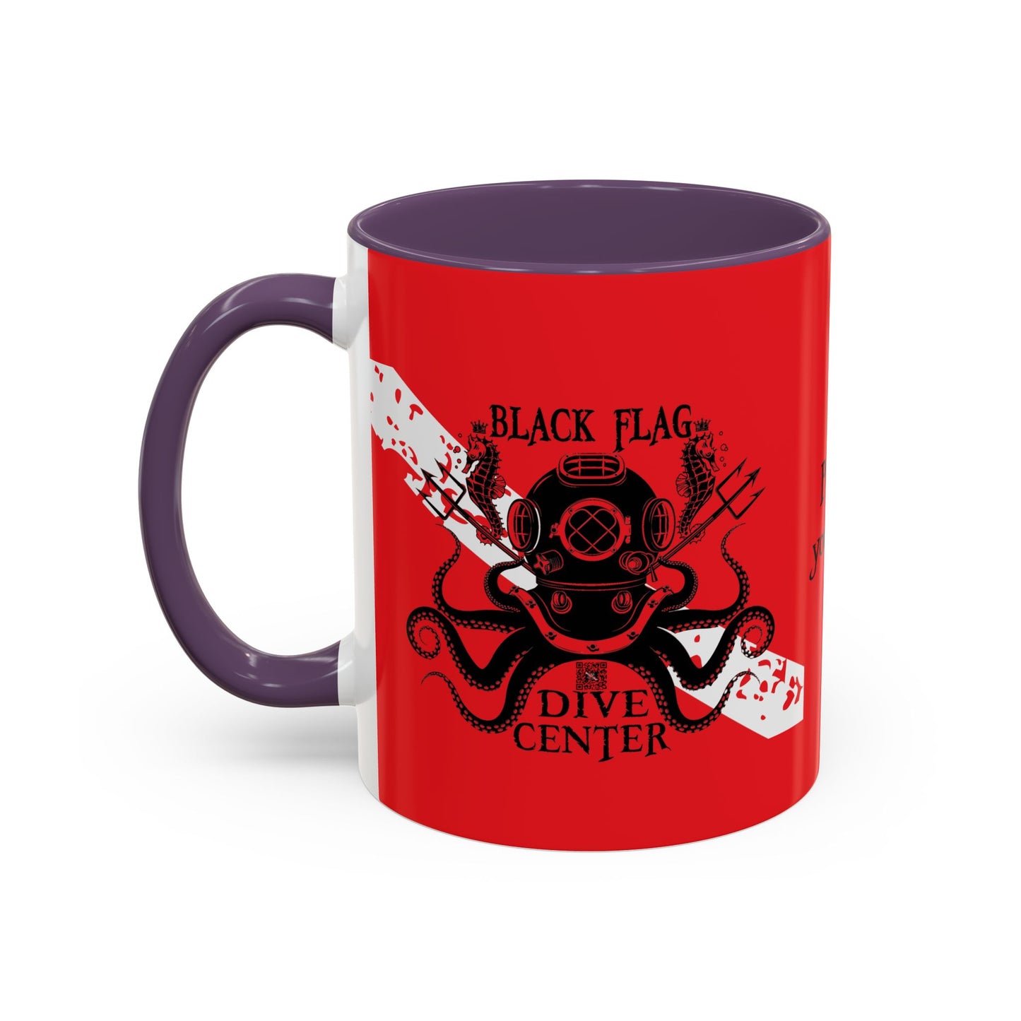 Diver Coffee Mug (Red)  — 'Black Flag Aquanaut' Scuba Helmet Accent Mug (11/15oz)
