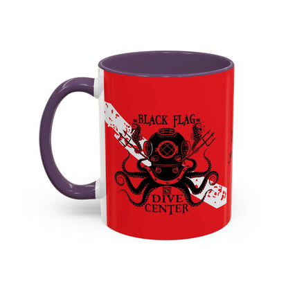 Diver Coffee Mug (Red)  — 'Black Flag Aquanaut' Scuba Helmet Accent Mug (11/15oz)