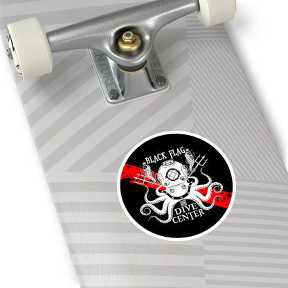 Round Dive Center Sticker — Black Flag Octopus & Vintage Helmet Logo (Indoor/Outdoor)