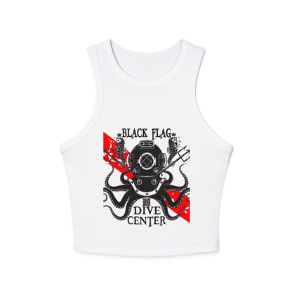 Dive Center Racer Tank Top (White) — Black Flag Scuba Helmet Graphic